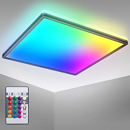 Offerta a tempo: B.K.Licht - Pannello LED a luce indiretta, telecomando, luce colorata RGB+W, pannello LED soffitto, pannelli led, pannelli led soffitto, pannelli luminosi led, led rgb panello, 42x42x3 cm, nero - 55% da 54.95 € a 24.99 €