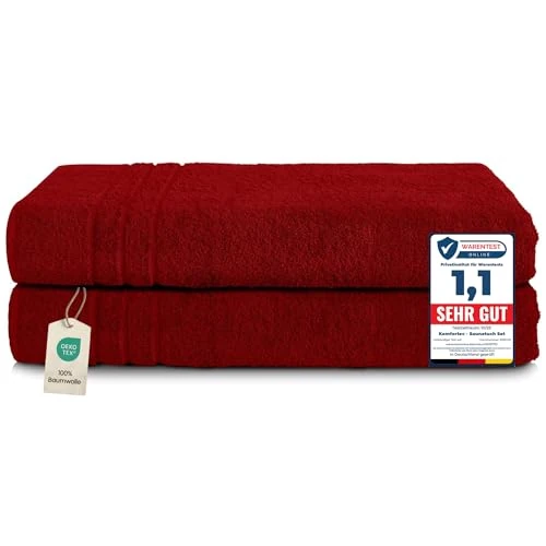 Offre limitee: Komfortec Lot de 2 Serviettes de Sauna 80 x 200 cm 100% Coton XXL – Grandes Serviettes de Sauna Douces, à séchage Rapide, Aurore Rouge de 30.90 EUR a 26.27 EUR (economie 15%)