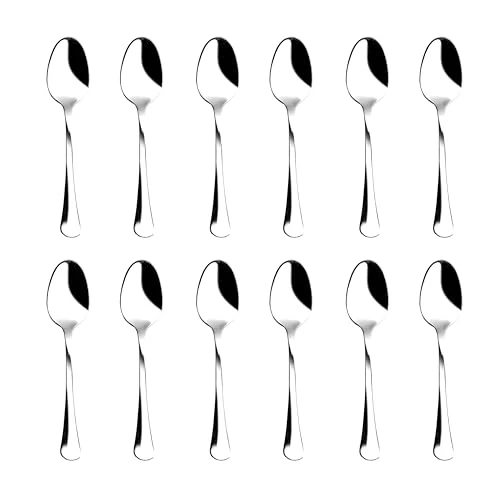 Zanetti Set of 12 Stainless Steel 18/C Coffee Spoons, Boston Model, Polished and Durable Steel, Pack of 12, Made in Italy
