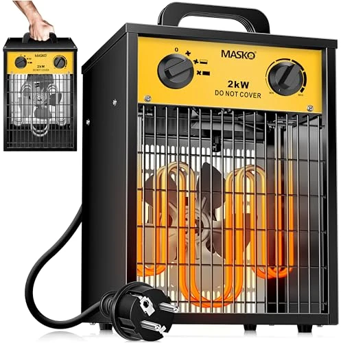 Oferta limitada: Masko® Calentador eléctrico de 2 kW con termostato integrado, calentador eléctrico 2000 W, 3 niveles de calor, ventilador de calefacción para uso interior y exterior, protección contra sobrecarga de 38.80 EUR a 38.80 EUR (ahorro 0%)