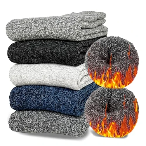 Limitiertes Angebot: Josnown Thermosocken Herren, 5 Paar Dicke Frotteesohle Winter Warme Socken, Anti Schweiß, Thermo Effekt, Atmungsaktives Wollsocken, Größe 39-45 von 14.99 EUR auf 12.74 EUR (Spare 15%)
