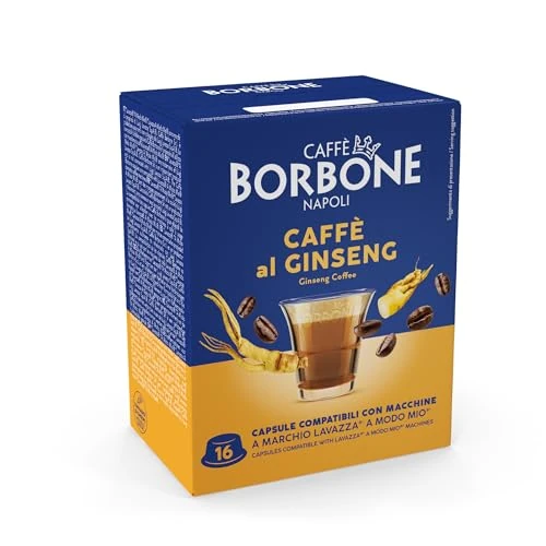 Offerta a tempo: Caffè Borbone Ginseng, Caffè al Ginseng - 96 capsule (6 confezioni da 16) - Compatibili con le Macchine ad uso domestico Lavazza* A Modo Mio* - 24% da 25.22 € a 19.07 €