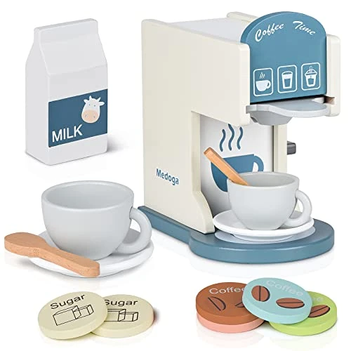 Offerta a tempo: Accessori da cucina per bambini, in legno, macchina per caffè espresso, giocattolo per bambini, set da cucina per ragazze e ragazzi - 44% da 39.00 € a 21.81 €