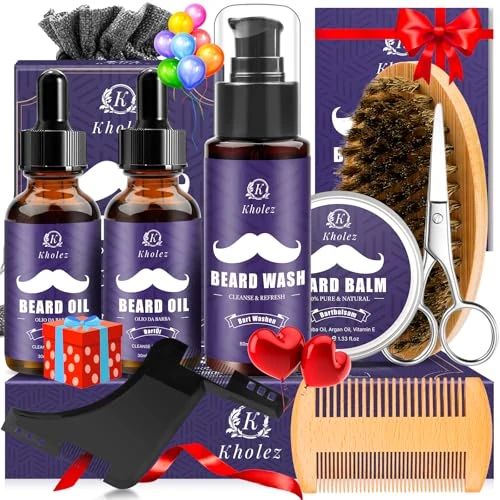 Offerta a tempo: KHOLEZ Kit Barba Uomo Professionale, Set Barba Uomo, Set Cura Barba con Olio Barba, Balsamo Barba, Shampoo Barba, Forbici, Pettine Barba, Spazzola Barba, Modello Barba e Sacca Viaggio, Regalo Uomo - 33% da 23.99 € a 16.14 €