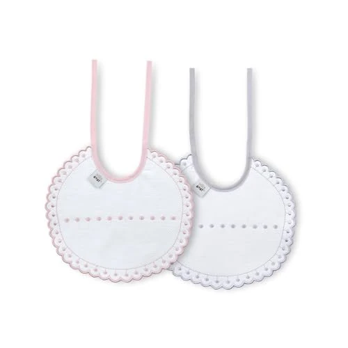 Interbaby Pack of 2 round pique bibs in pink and grey