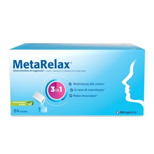 Metagenics MetaRelax - Integratore di Magnesio con Vitamine B6, B12, Folato e Taurina - Per Situazioni di Stress, Stanchezza e Tensione Muscolare