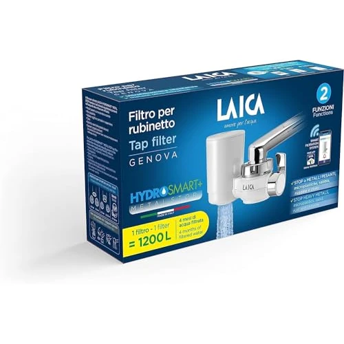 Oferta limitada: Filtro de agua del grifo LAICA Genova con sistema de filtrado HYDROSMART+ Metal Stop - 1200 L de agua filtrada, 5 adaptadores de grifo incluidos - Elimina los microplásticos, el cloro y los metales pesados del agua del grifo de 48.88 EUR a 48.88 EUR (ahorro 0%)