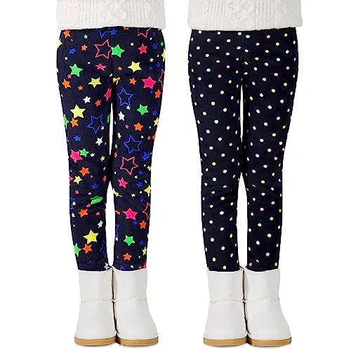 Limitiertes Angebot: Adorel Mädchen Winter Leggings Gefüttert Warm Bunt Dicke Thermohosen 2er-Pack Bunte Punkte & Bunte Sterne 134-140 (Herstellergröße 140) von 19.99 EUR auf 14.99 EUR (Spare 25%)