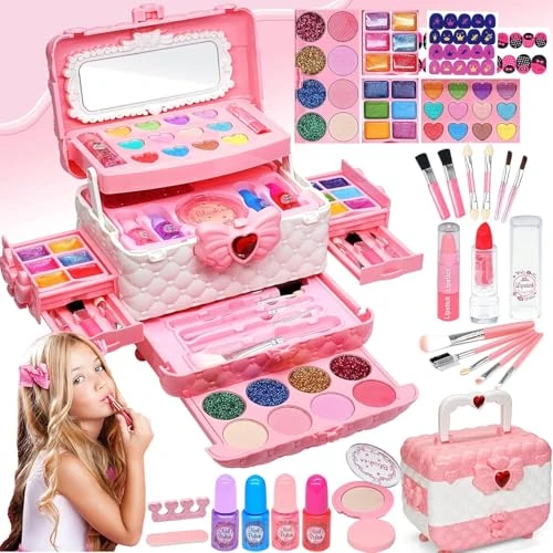 Kinderschminke Set Mädchen Kinder Make Up Set - Kinder Schminkset Mädchen,Kinder Schminkkoffer Mädchen Spielzeug, Halloween Weihnachts Geburtstags Geschenke für Mädchen 4 5 6 7 8 9 10Jahre 57PCS