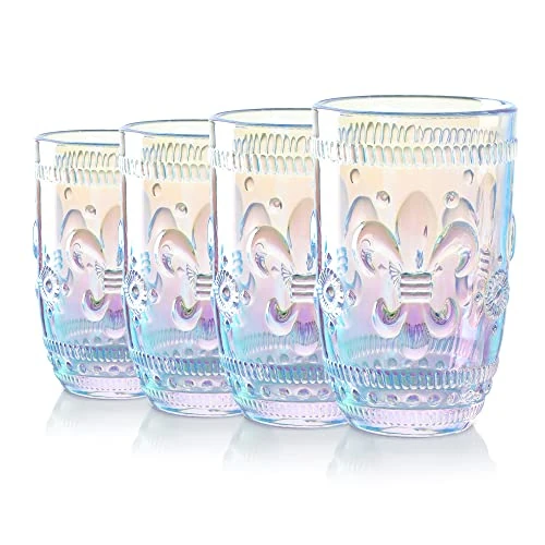 Offerta a tempo: Joeyan Set di 4 bicchieri da 370 ml iridescenti, con fiori in rilievo, romantici bicchieri colorati per acqua, succhi, cocktail e bevande - 0% da 27.35 € a 27.35 €