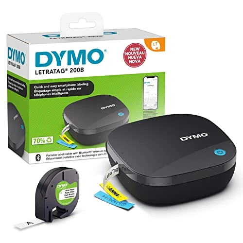 DYMO LetraTag 200B etichettatrice Bluetooth | Stampante per etichette compatta | Si connette a iOS e Android tramite tecnologia wireless Bluetooth | Include 1 rotolo di etichette di carta bianca