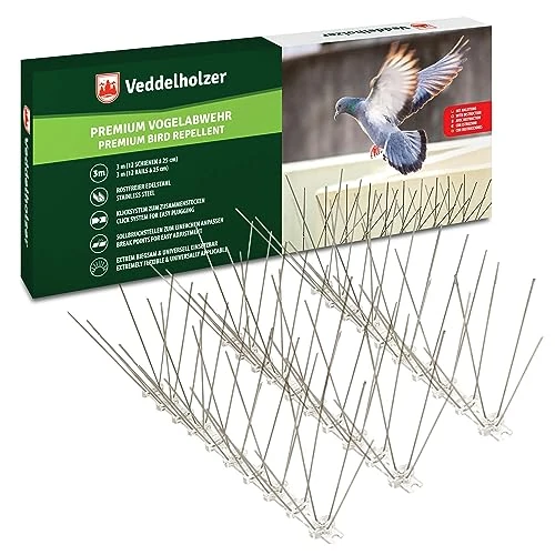 Offerta a tempo: Veddelholzer Premium Universale 3 Metri in Acciaio Inox dissuasori per piccioni per balconi con Punto di Rottura predeterminato e Sistema a Scatto dissuasore Anti piccioni per finestre i grondaie - 0.00% da 19.95 € a 19.95 €