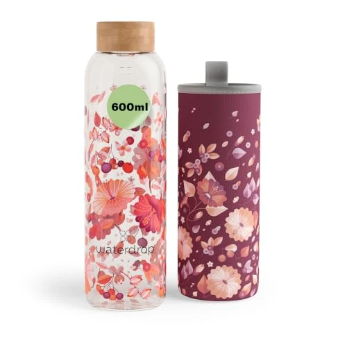 Offerta a tempo: waterdrop® Borraccia in Vetro 600ml – Borraccia Personalizzata con Tappo in Bambù, Custodia Neoprene, Antigoccia – Borracce Design per Sport, Ufficio, Viaggio, Casa - 0.00% da 24.90 € a 24.90 €