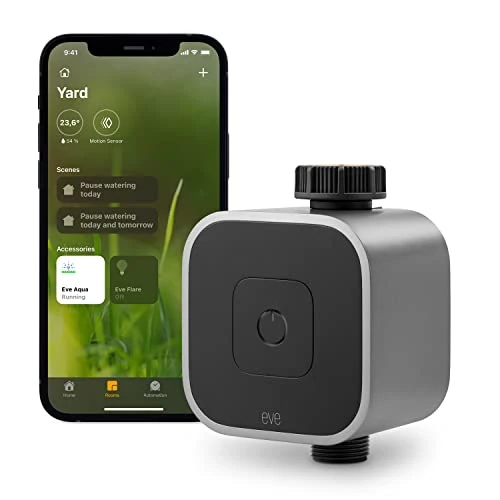 Offerta a tempo: Eve Aqua – Regolatore dell'acqua intelligente per l'app Apple Casa o Siri, irrigazione automatica con programmazioni, facile da usare, accesso remoto, senza bridge, Bluetooth, Thread, HomeKit - 33% da 149.95 € a 99.99 €