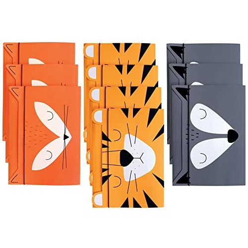 Cartella di Cartone A5 per Bambini – Soft-Touch – Stampa Interna ed Esterna – Forma Divertente – 3 Disegni Assortiti: Volpe + Tigre + Lupo – Confezione da 10 pezzi