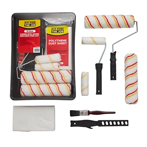 Limited offer: Fit For The Job 10pcs Home Decorating Kit Paint Rollers & Tray Set with Paint Brush,Dust Sheet,Stirrer - Roller Sets for Painting Walls & Ceilings with Emulsion, Mini Roller for Painting with Emulsion from 17.28 EUR to 14.59 EUR (save 16%)
