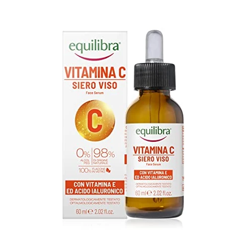 equilibra Viso, Siero Viso Vitamina C con Vitamina E, Acido Ialuronico e Aloe Vera, dona Luminosità e Freschezza, Adatto per Pelli Sensibili, Non Unge, Assorbimento Rapido, 60 ml