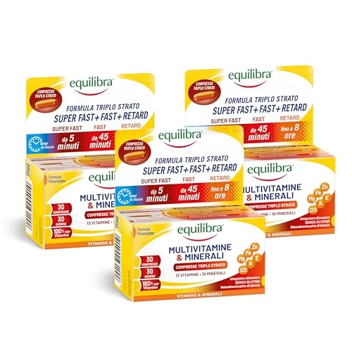 Equilibra Integratori Alimentari, Multivitamine & Minerali, Integratore Formula Potenziata, per Energia, Sostegno, Mente, Metabolismo, 3 Pezzi da 30 Compresse Triplo Strato a Rilascio Graduale