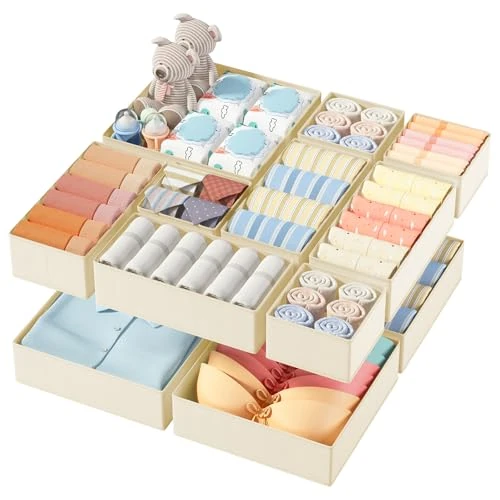 Offerta a tempo: DIMJ Organizer Cassetti, Cassetto Organizer, Divisori per Cassetti, Organizzatore Armadio Pieghevole Organizzatore, Contenitori per Armadio Salvaspazio, Tessuto Non Tessuto, 12 Pcs, Beige - 27% da 19.99 € a 14.65 €