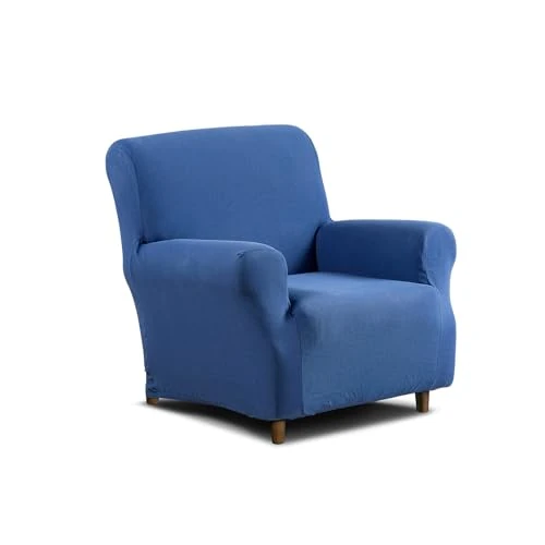 Caleffi - Stretch Cotton Sofa Cover, 1 Seater Armchair Cover with Armrests for Armchairs with High Backrest up to 110 cm, Sofa Cover Fitted to the Shape of Sofas, Removable and Washable at 40°