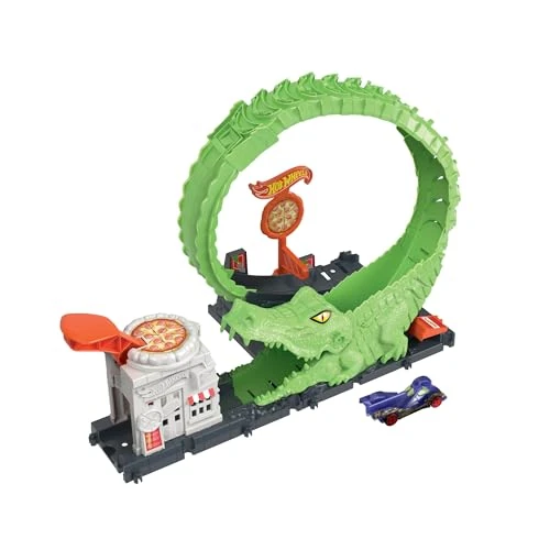 Limited offer: Hot Wheels Toy Car Track Set Gator Loop Attack Playset in Pizza Place with 1:64 Scale Car, Connects to Other Sets from 33.99 EUR to 19.90 EUR (save 41%)