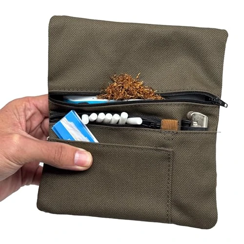 Pitillera Tabaco de Liar Hidrorepelente y Hecha a Mano, Tabaquera Tabaco De Liar Bolsa - Cartera Tabaco De Liar de Tela - Bolsa para tabaco de liar con bolsillos para filtros