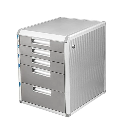 TUKA-i-AKUT XXL Metal Drawer Box Lockable 5 Compartments DIN A4, Aluminium Alloy, No Labelling Fields, Documents Storage Box, Robust Organiser Box 315 x 398 x 350 TKD8602_NLS