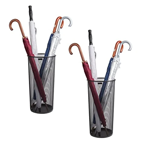 Mind Reader Network Collection, portaombrelli, capacità 12 ombrelli, organizer da ingresso, bordo e base rinforzati in rete metallica, set da 2, 26 x 26 x 49,5 cm, nero