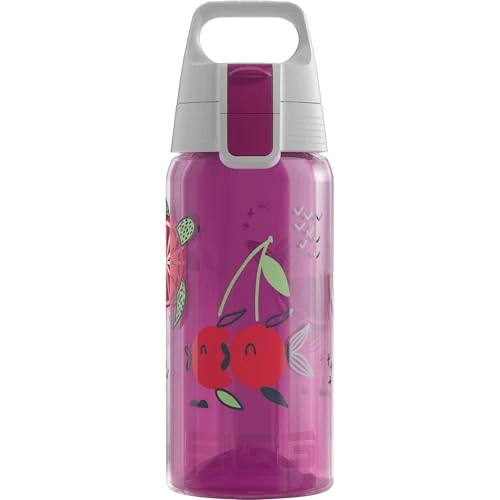 Sigg VIVA ONE Swimming Fruits Cantimplora infantil (0.5 L), botella transparente sin sustancias nocivas con tapa hermética, cantimplora para niños para usar con una mano
