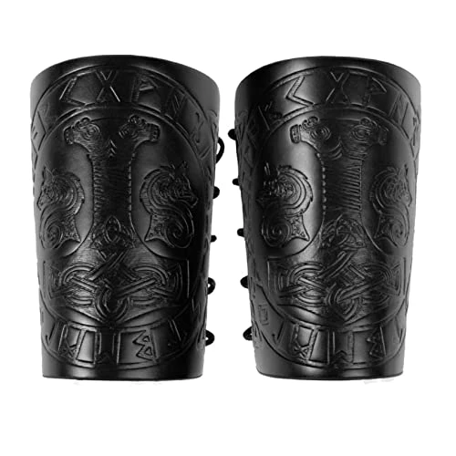 Tijdelijke aanbieding: Viking Bracers, lederen Armor manchetten Thor's Hammer reliëf Noorse Arm handschoenen middeleeuwse handschoen polsband LARP boogschieten kostuum accessoires mannen van 18.99 EUR naar 18.99 EUR (korting 0%)