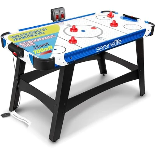 SereneLife Air Hockey Table for Kids and Adults Full Size, 150 cm Arcade Game Table w/ 2 Pushers, 2X Stronger Motor, LED Scoreboard, Puck Dispenser & Complete Accessories, for Game room/home/office