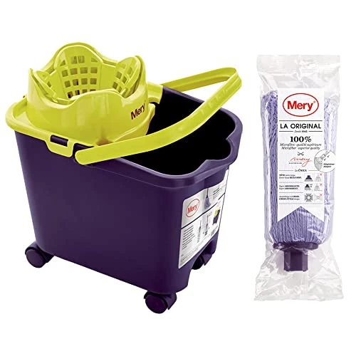 Mery Microfibre Bucket and Mop Set, Polypropylene, Purple, Measurements: 38 x 25.5 x 39.5 cm, 14 Litres