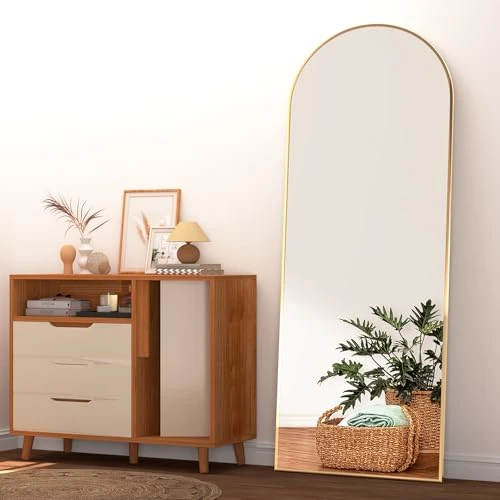 Offerta a tempo: NEUWEABY Specchio a figura intera, 162 x 53 cm specchio da pavimento ad arco con supporto, oro specchio a corpo intero, appendere o appoggiato alla parete per camera da letto - 35% da 103.99 € a 67.67 €