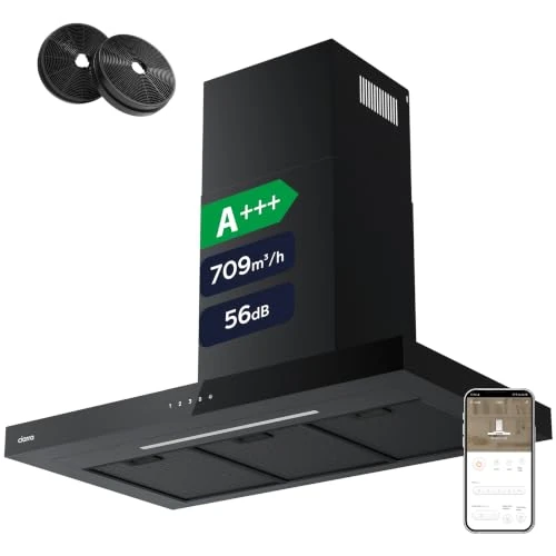 Oferta limitada: CIARRA CBCB9102 Campana Extractora 90 cm 709 m³/h WIFI Negro | Control Táctil 4 Velocidades Recirculación Interna con Filtro Carbono CBCF003 de 349.99 € a 296.99 € (ahorro 15%)