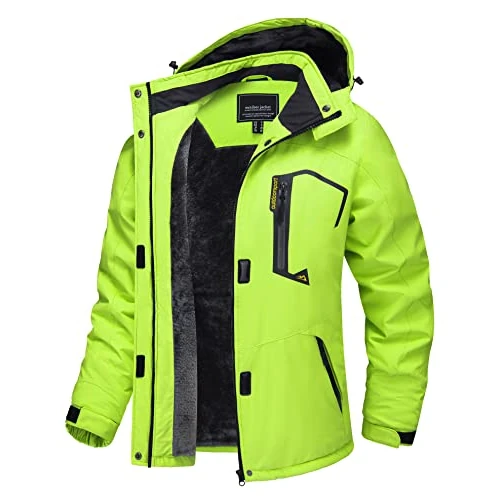 TACVASEN Giacca Invernale Donna Giubbotto Fleece Calda Giacca Funzionale Impermeabile Cappuccio Sci Jacket Outdoor Con Tasche Verde Neon, L