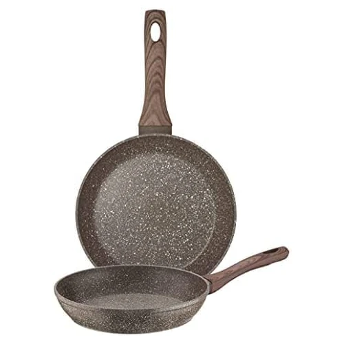 Pintinox Set of 2 Non-Stick Aluminium Frying Pans Nature Series Stone Effect, Suitable for Induction, Diameter 24-28 cm