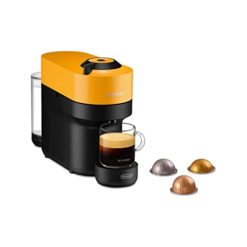 Limitiertes Angebot: De'Longhi Nespresso Vertuo Pop ENV90.Y, Kaffeekapselmaschine, bereitet 4 Tassengrößen zu, Centrifusion-Technologie, Willkommens-Paket Inbegriffen, 1260 Watt, Mango Yellow von 106.00 EUR auf 61.63 EUR (Spare 42%)