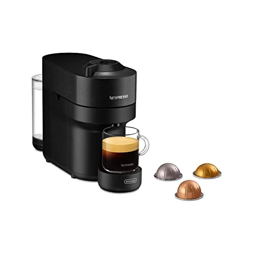 Nespresso De'Longhi Vertuo Pop ENV90.B, Cafetera Automática, Máquina de Café de Cápsulas Desechables, 4 Tamaños de Taza, Tecnología de Centrifugación, Set de Bienvenida Incluido, 1260W, Negro Regaliz