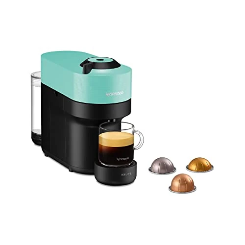 Nespresso Krups XN9204 Vertuo Pop coffee capsule machine | capacity 560 ml | automatic capsule recognition | one-touch system | 4 cup sizes | reduced heating time | sustainable | aqua mint, mint green