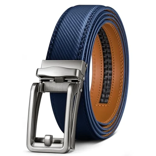 Offerta a tempo: -KEMISANT Cintura Uomo,Cintura Pelle Sintetica a Cricchetto con Fibbia Automatica Per Uomo,Vestito Casual,Pantaloni,Jeans,Taglio Per Vestibilità,Blu Navy2691,110cm/30-36vita regolabile - 0.00% da 14.99 € a 14.99 €