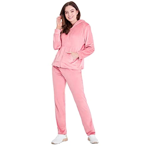 CityComfort Tracksuit Dames Volledige Set, 2-Delige Zip Up Velour Tracksuit, Vrouwen Hoodie Joggers Loungewear Set (Roze, M)