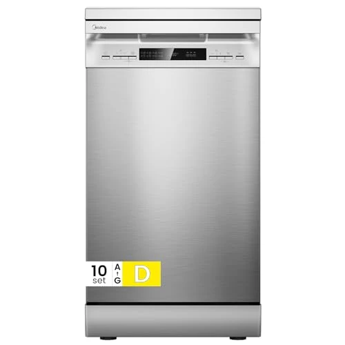 Midea MFD45S200X.1-IT Lavastoviglie Libera Installazione con 10 coperti, 8 Programmi, Display a LED, Partenza Ritardata, Funzione di Mezzo Carico, Asciugatura Extra - Inox