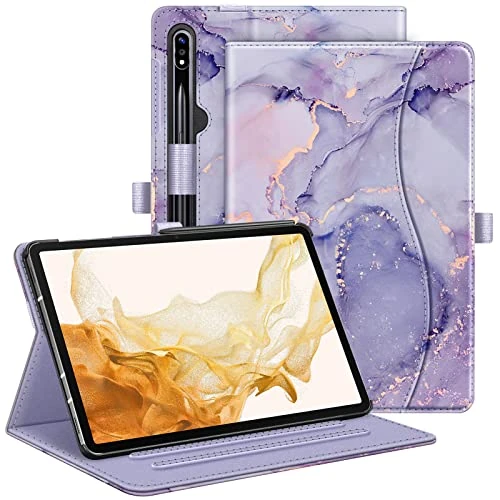 FINTIE Case for Samsung Galaxy Tab S10 Plus 2024/S9 Plus 2023 12.4 Inch, Multi-Angle Viewing Protective Cover with Pocket, Auto Sleep/Wake, Lilac Marble