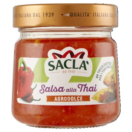 Offerta a tempo: Saclà, Salsa alla Thai, Condimento a Base di Peperoni, Aglio e Peperoncino, Piccante e Agrodolce, Ideale con Piatti di Carne, Pesce e Fritture, Vaso Vetro, 210g, Confezione da 6 Pezzi - 0.00% da 14.81 € a 14.81 €