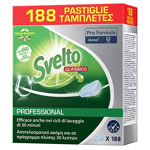 Svelto Professional - Detergente clásico en pastillas para lavavajillas Pro Formula Eco Cleaner, paquete de 188 pestañas