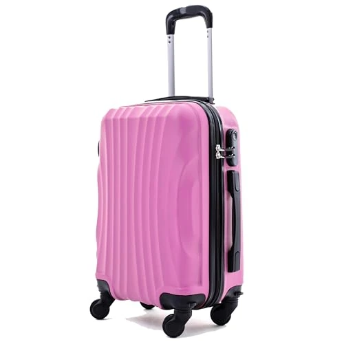 R.Leone Valise Trolley Bagage à main 55 x 40 x 20 cm rigide ultra léger en ABS 4 roues autonomes 3N, Rose pastel, Modello 2037, Roue pivotante