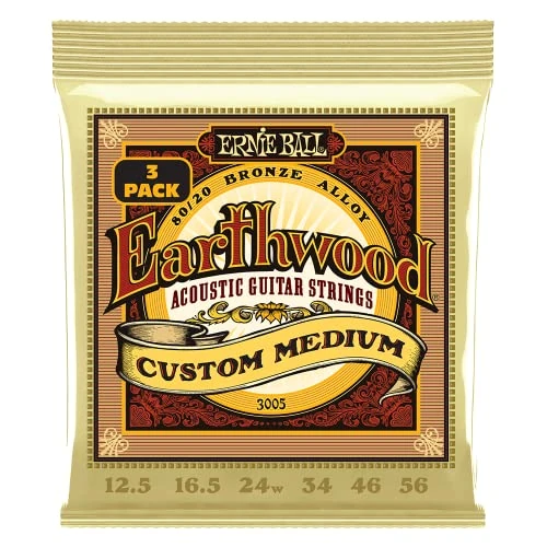 Ernie Ball Earthwood Custom Medium 80/20 Bronze Akustik-Gitarrensaiten, 3er-Pack, Stärke 12.5-56