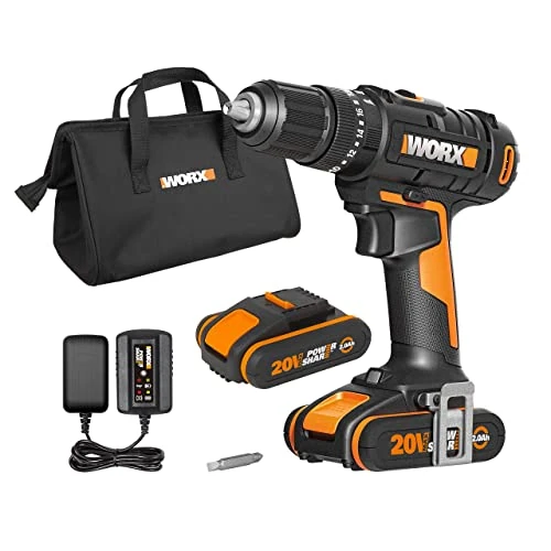 WORX WX370.1 - Trapano avvitatore a percussione a batteria 20 V, 50 Nm, 2 marce e luce LED, 2 batterie da 2 Ah e caricabatterie