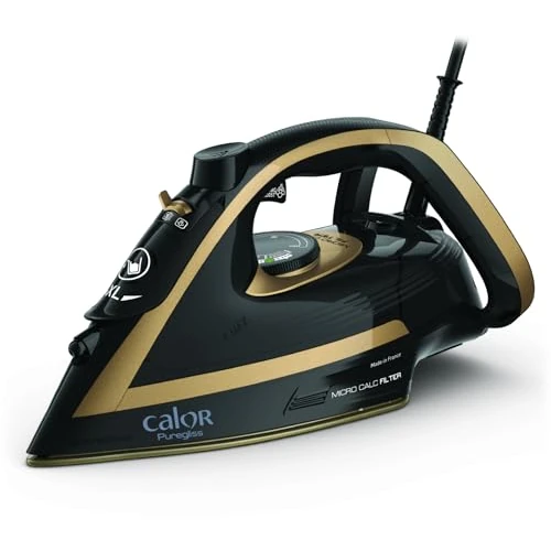Offerta a tempo: Tefal Puregliss Ferro a Vapore, 3000 Watt, Colpo di Vapore 280 g/min, Vapore Verticale, Tecnologia Anti Macchie, Spegnimento Automatico, Nero/Oro, FV8064 - 20% da 109.99 € a 87.46 €