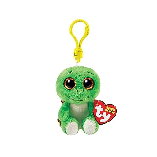 TY - Anello porta chiavi di Peluche - Beanie Boos Clips - Tartaruga - Turbo - Verde e Marrone - Con occhioni dorati glitter - Il peluche con gli occhi grandi scintillanti - 12 Cm - 35250